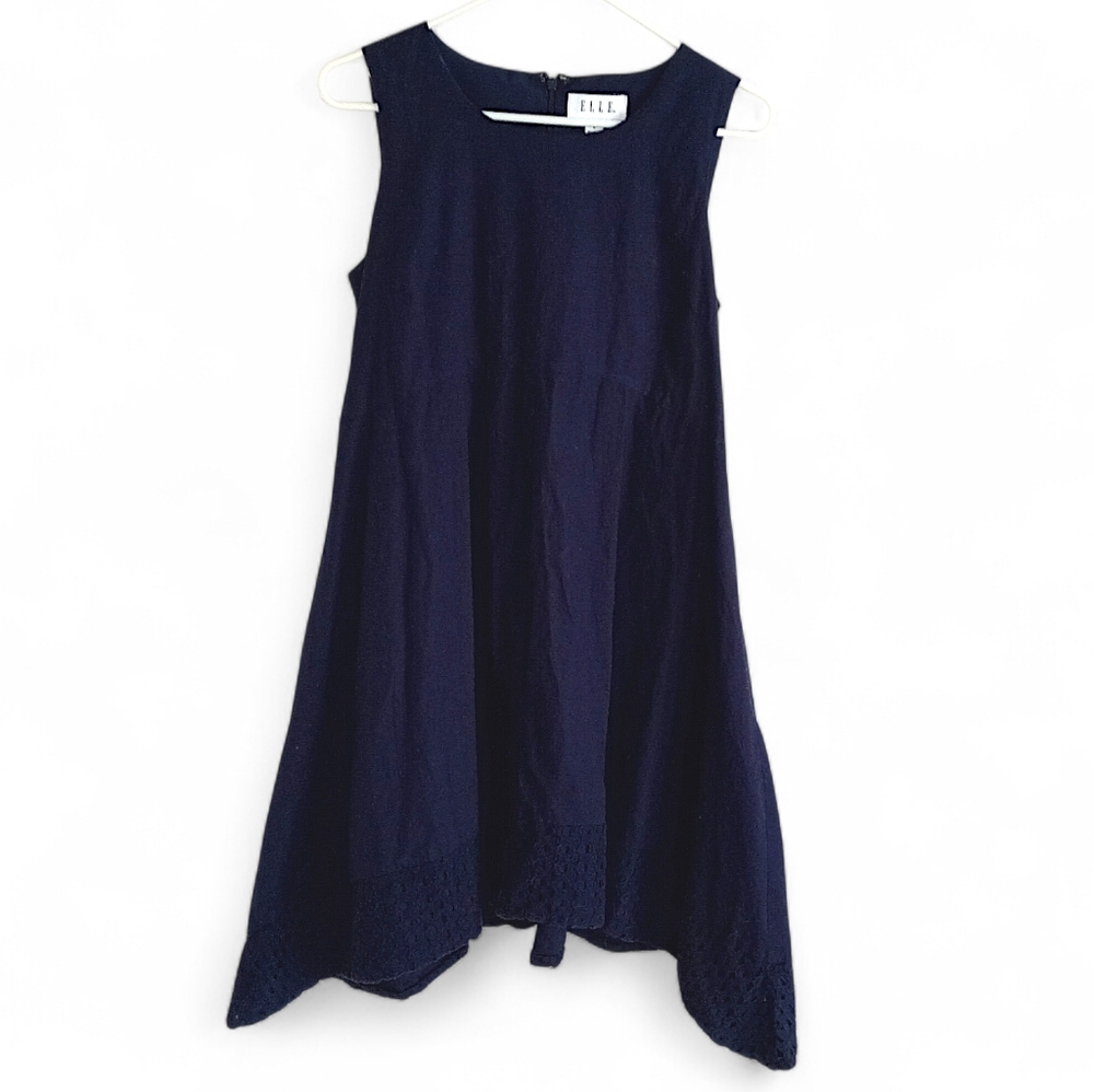 Elle High Low Navy Blue Dress Knee Length Eyelet Flowy Casual Classy Basic Fit